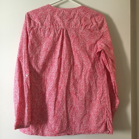 LIBERTY Tom Daley Red + White Leaf Print Popover Blouse S - Picture 3 of 4